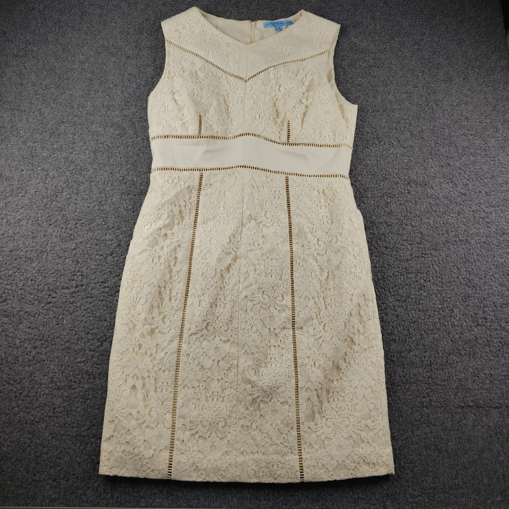 Antonio Melani Cotton Dress Sz 10 Lace Sheath Cream Sleeveless EUC